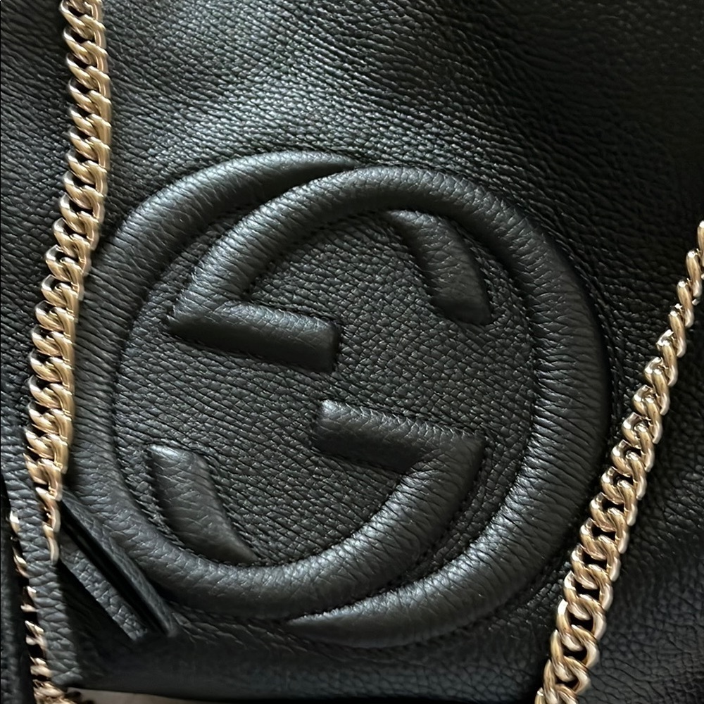 Gucci Black Leather Bag with Gold Chain
